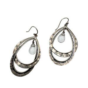 Silpada Sterling Silver Double Hoop Earrings Clear Crystal Dangle Etched Design